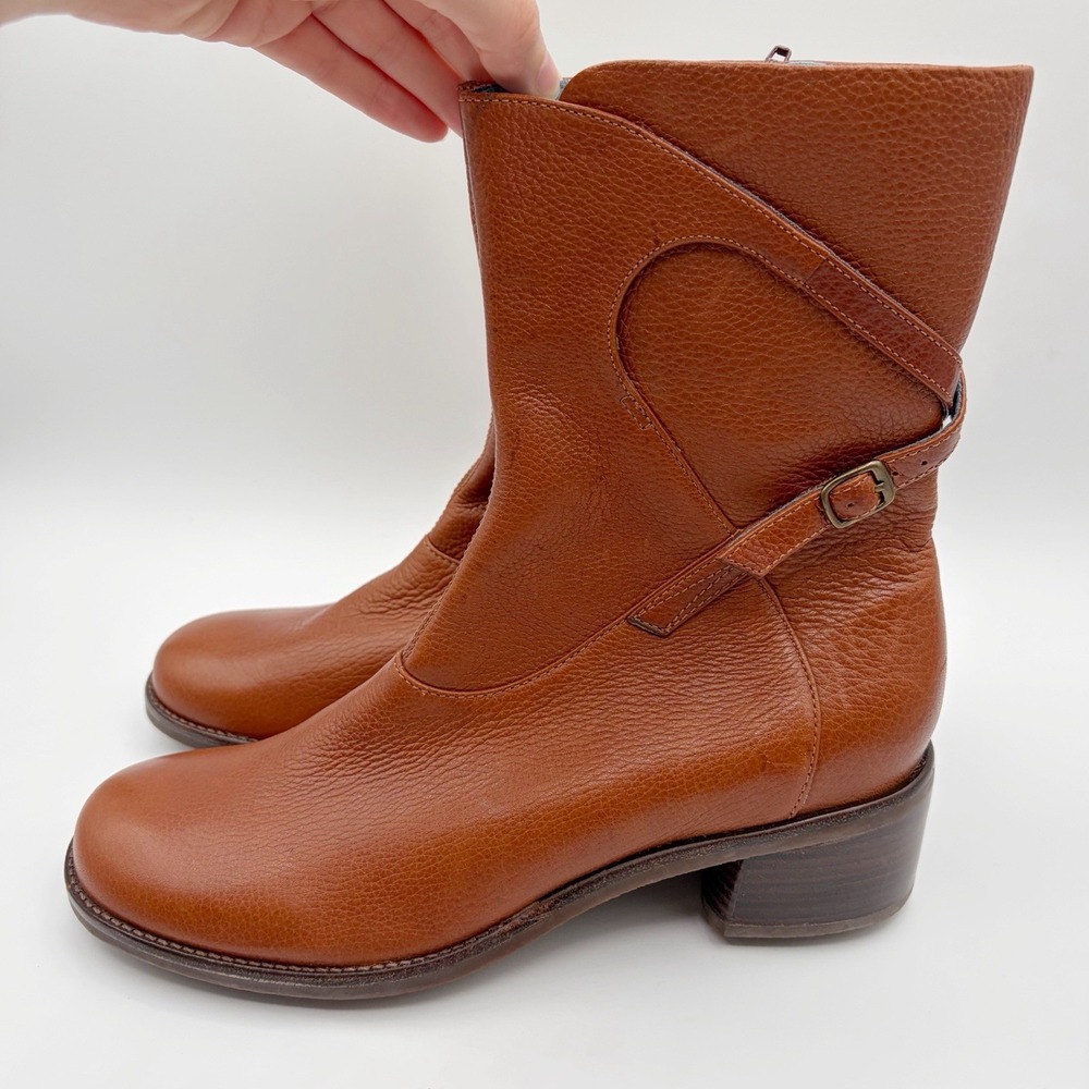 Clarks Women's Ladies Cognac Tan Leather Zip Up Boots Size 8.5 M Buckle